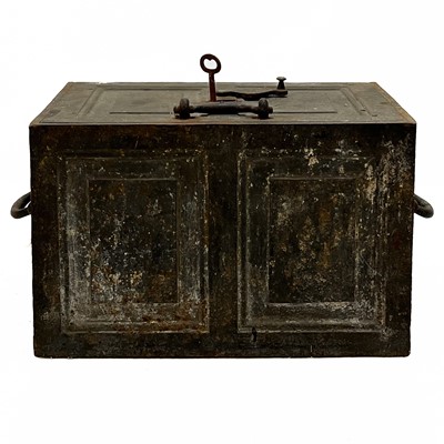 Lot 386 - A late Victorian panelled steel strong box.