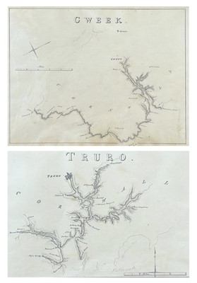 Lot 201 - Two 19th Century hand-drawn maps of Truro (The Helford Passage) and Gweek