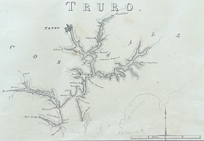 Lot 201 - Two 19th Century hand-drawn maps of Truro (The Helford Passage) and Gweek