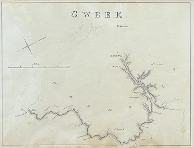 Lot 201 - Two 19th Century hand-drawn maps of Truro (The Helford Passage) and Gweek