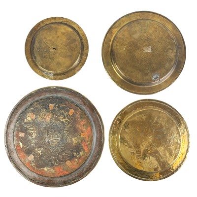 Lot 78 - Two Cairoware brass and silver inlaid trays, Egypt, circa 1900.