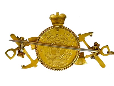 Lot 274 - A South African 1/2 Pond coin and gold nugget prospectors brooch.