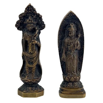 Lot 1186 - A Chinese miniature bronze figure of Bodhisattva, signed, circa 1900.