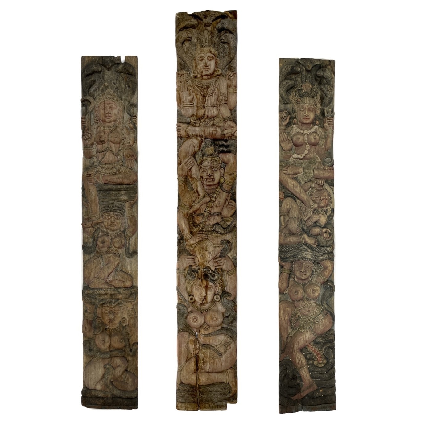 Lot 79 Three Large Carved Wood Tantric Shiva Temple