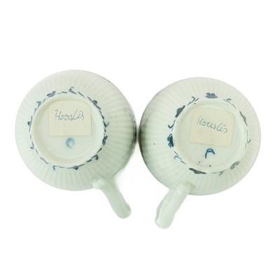 Lot 538 - A pair of Worcester underglaze blue Lambrequin pattern tea cups.