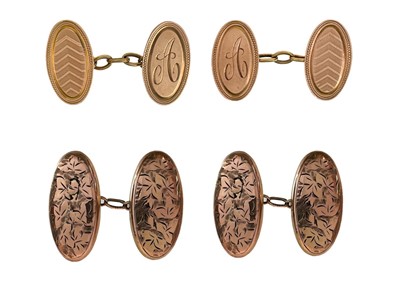 Lot 296 - Two pairs of 9ct rose gold cufflinks.