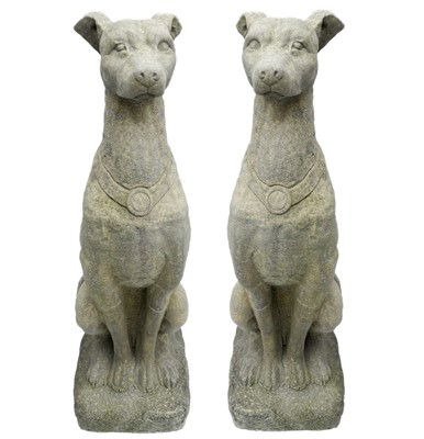 Lot 364 - A pair of reconstituted stone Whippets.