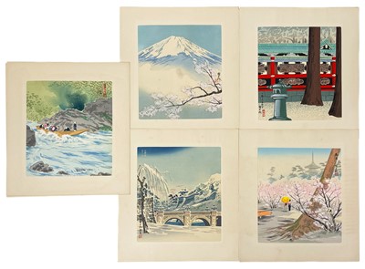 Lot 1229 - Six Japanese woodblock prints 'The Ten views of Japan'.