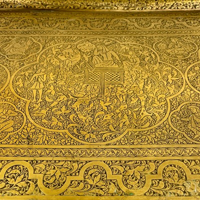 Lot 87 - A large Persian brass rectangular tray, late 19th century.