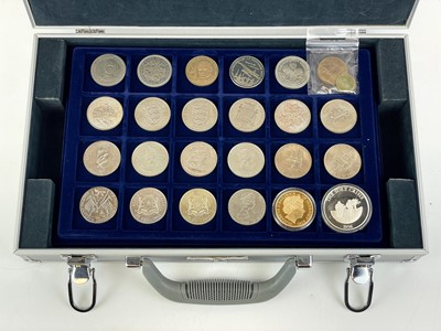 Lot 54 - GB and Foreign crown sized coins and medallions including silver with aluminum coin case