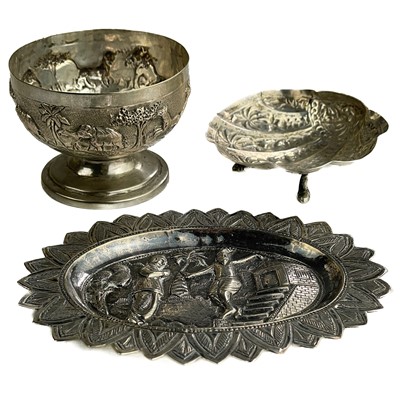 Lot 1071 - Three Burmese silver items.