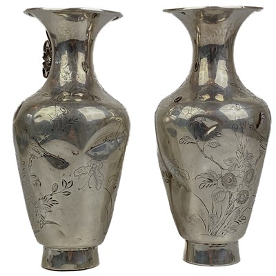 Lot 1243 - A pair of Chinese silver baluster vases, circa 1900, signed.