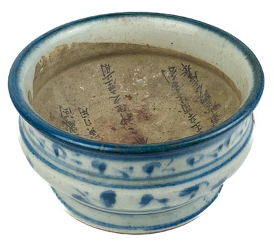 Lot 1078 - A Chinese provincial blue and white  porcelain censer, 18th/19th century.