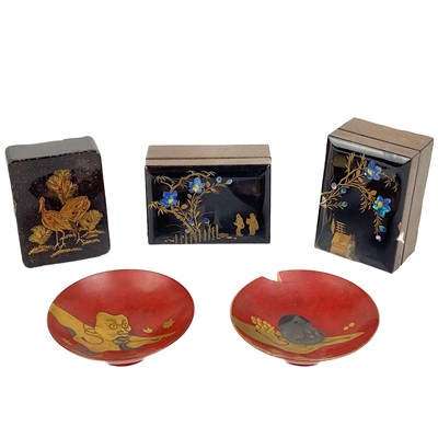 Lot 1300 - A Japanese black lacquer box, signed.