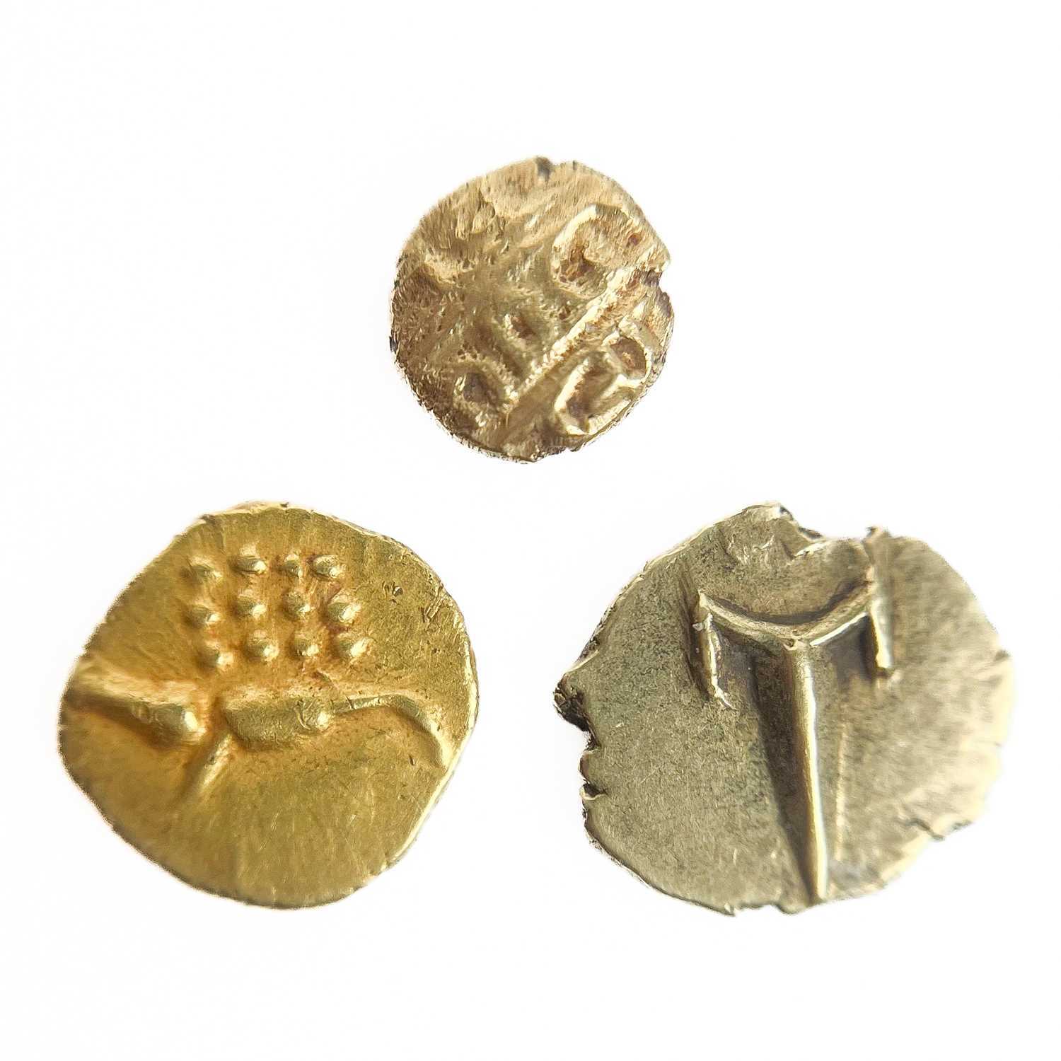 Lot 111 - Three Indian gold Fanam coins.