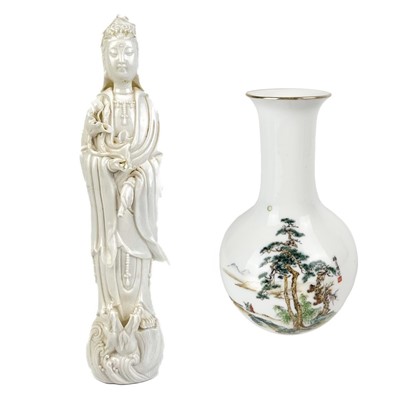 Lot 1328 - A Chinese blanc de chine figure of Guanyin, 20th century.