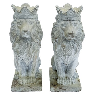 Lot 347 - A pair of reconstituted stone lions.