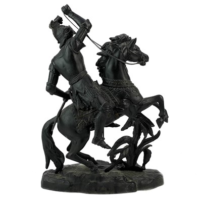 Lot 46 - A spelter sculpture of a knight on horseback.