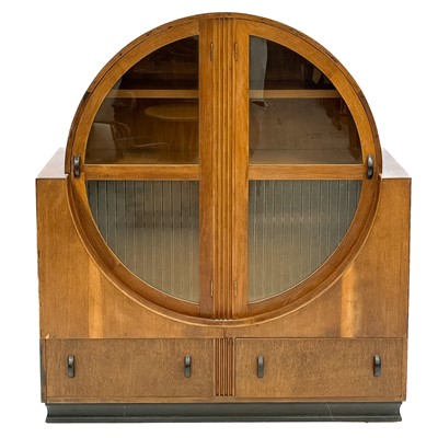 Lot 741 - An Art Deco oak circular display cabinet.