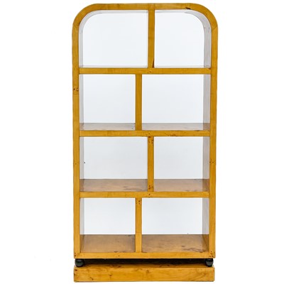 Lot 727 - A birch and maple veneered Art Deco style open bookcase/display shelf.