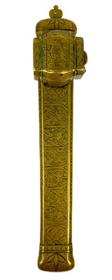 Lot 130 - A Persian brass qalamdan calligraphy scribe's pen box, early 20th century.