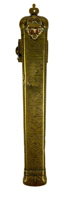 Lot 130 - A Persian brass qalamdan calligraphy scribe's pen box, early 20th century.