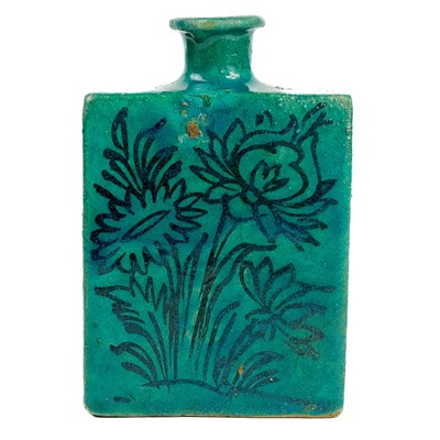 Lot 144 - A Persian turquoise glazed pottery flask, 19th century.