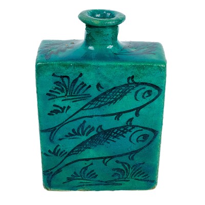 Lot 144 - A Persian turquoise glazed pottery flask, 19th century.