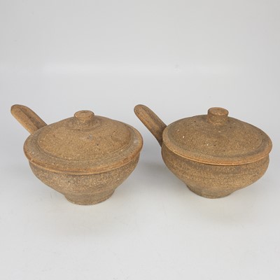 Lot 443 - Two Leach standard ware pottery soup bowls and covers.