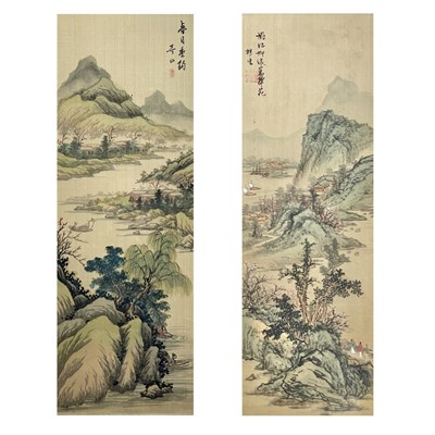 Lot 1353 - A pair of Chinese paintings on silk, early 20th century.