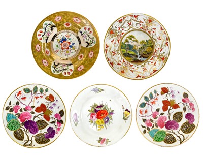 Lot 502 - Five Derby and English porcelain plates.