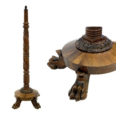 Lot 641 - A 19th century carved mahogany and rosewood standard lamp.