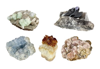 Lot 145 - A collection of minerals in various formations and sizes.