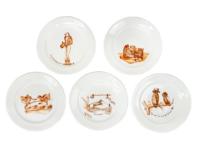 Lot 552 - An unusual group of five comical Royal Crown Derby plates.