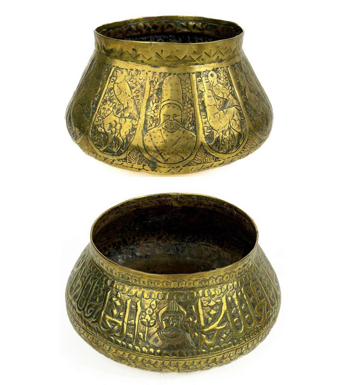 Lot 163 - Two Persian brass bowls, 19th century.