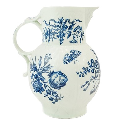 Lot 572 - A Worcester blue and white porcelain cabbage leaf jug.