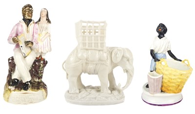 Lot 475 - A rare W H Goss white porcelain figure of an elephant with howdah.