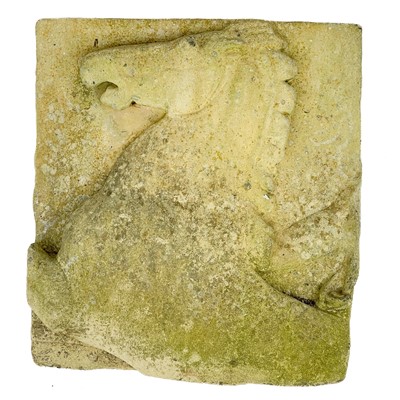 Lot 361 - A reconstituted stone plaque of a horse.