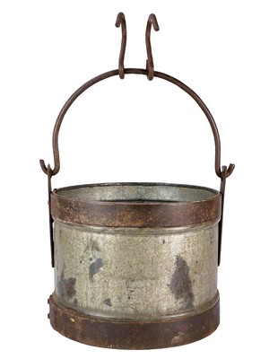 Lot 354 - A galvanised and wrought iron bound well bucket.