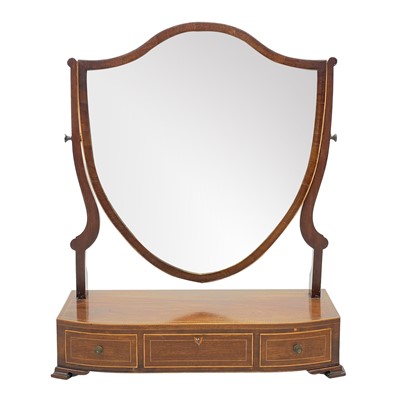 Lot 645 - A George III mahogany and chequer strung toilet mirror.