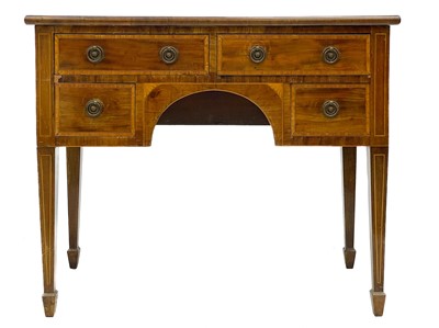 Lot 633 - A mahogany and inlaid kneehole side table.