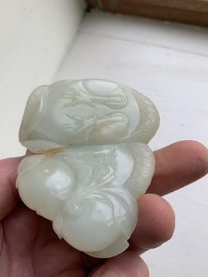 Lot 1 - A Chinese carved celadon jade group of quail, Qing Dynasty, 18th/19th century.