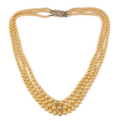 Lot 101 - An early 20th century graduated simulated pearl three-strand choker necklace.