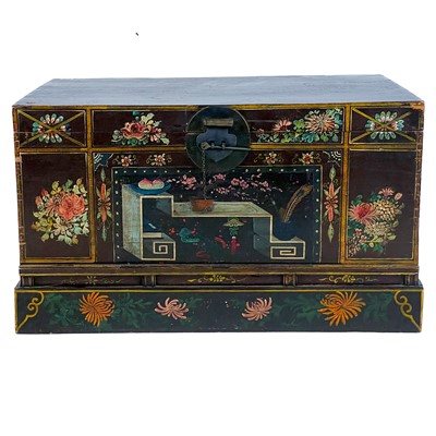 Lot 1377 - A Chinese painted blanket box, early-mid 20th century.