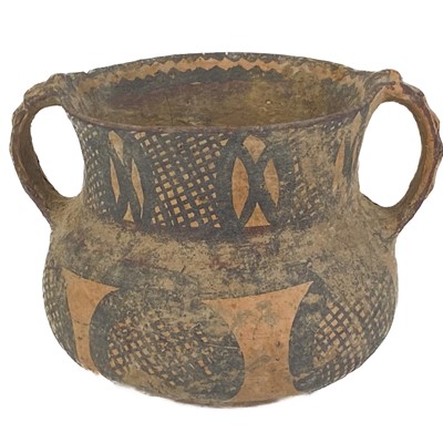 Lot 1381 - A Chinese pottery twin-handled pot, Neolithic period (c.6500-1700 BC)