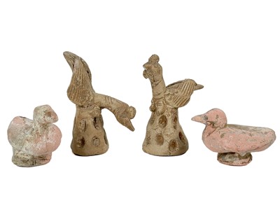 Lot 1394 - Two Chinese pottery models of birds, Han Dynasty.