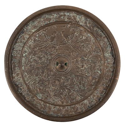 Lot 1401 - A Japanese bronze hand mirror, 19th century.