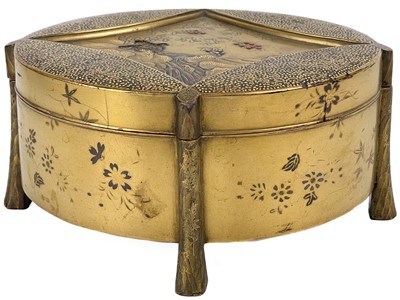 Lot 1417 - A Japanese oval gilt lacquer box and cover, Meiji period.