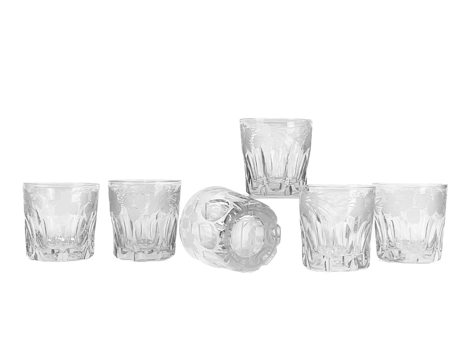 Lot 601 - A set of six late Victorian engraved Last Drop glass tumblers.