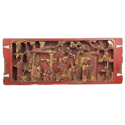 Lot 1414 - A Chinese carved wood drawer front, circa 1900.